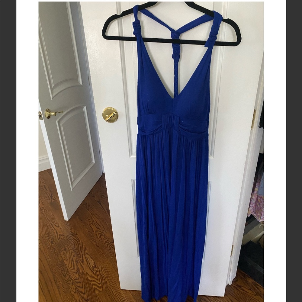 Blue Jersey Maxi Dress with braid detail